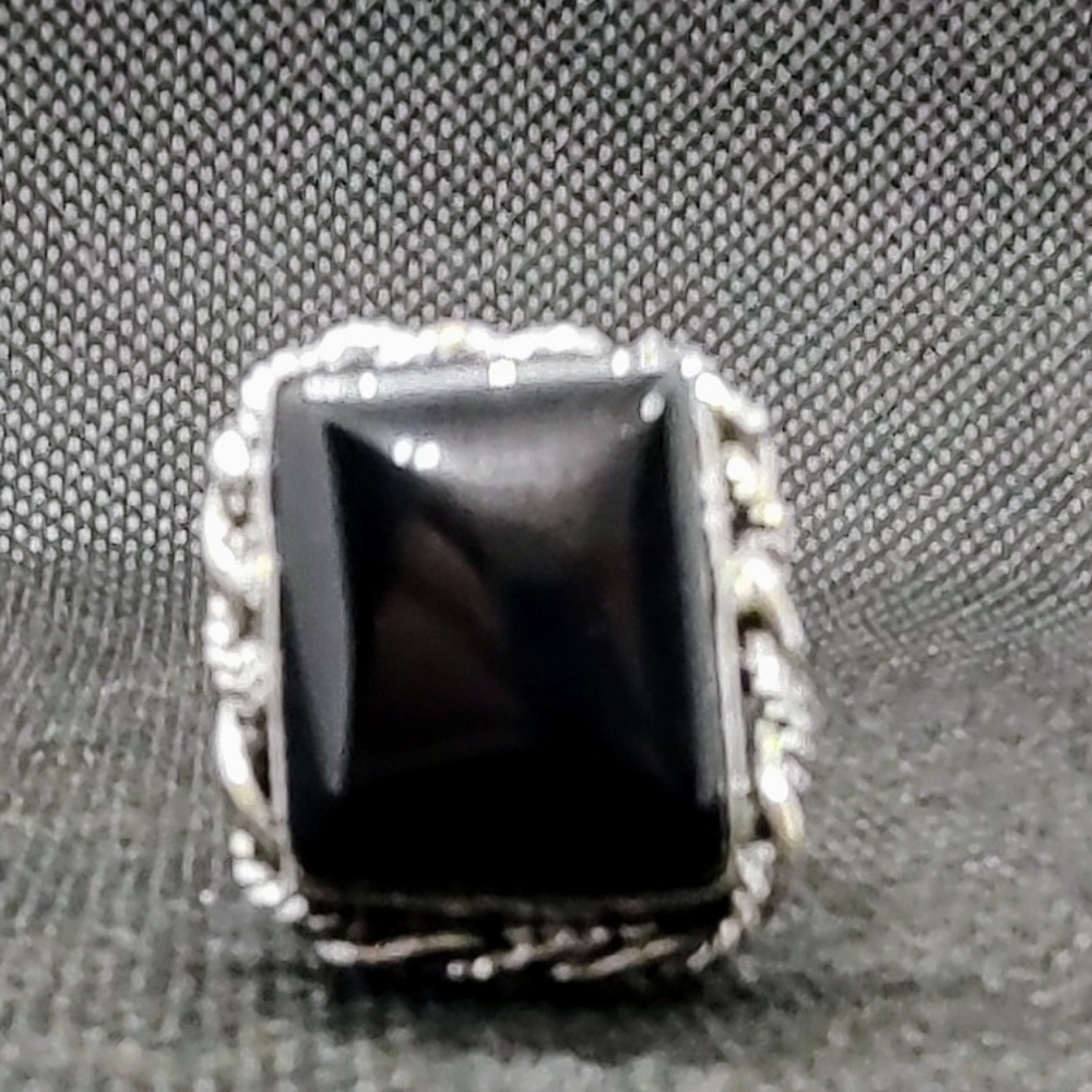 Black Onyx Stone 925 Sterling Silver Ring size 9.25